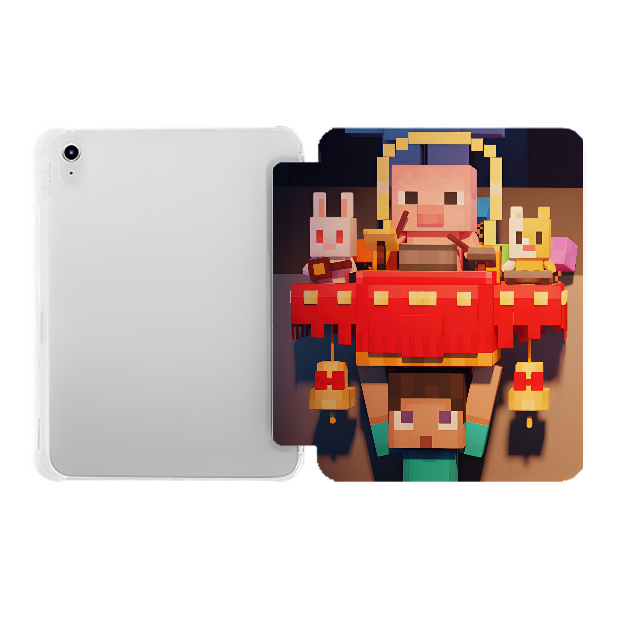 （画像用） マインクラフト ブロックの世界 Minecraft MC Block world IPad ケース ペン収納付き 三つ折りスタンド PUレザー×シリコン 対応機種9.5/10.5/10.9インチ